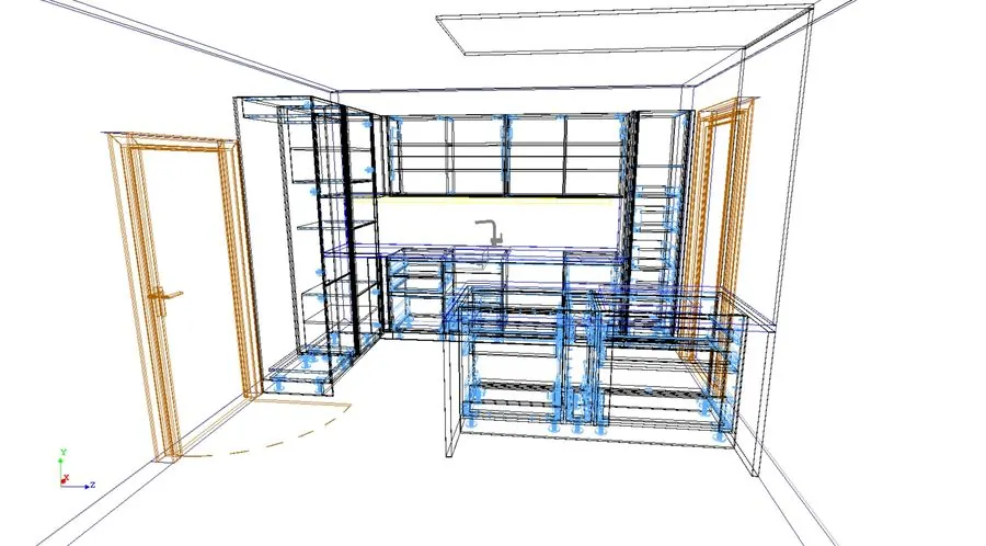 Drátový 3D model kuchyně